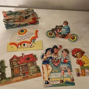 Lot Antique mechanical fold out German Embossed die cut Valentine’s Day cards
